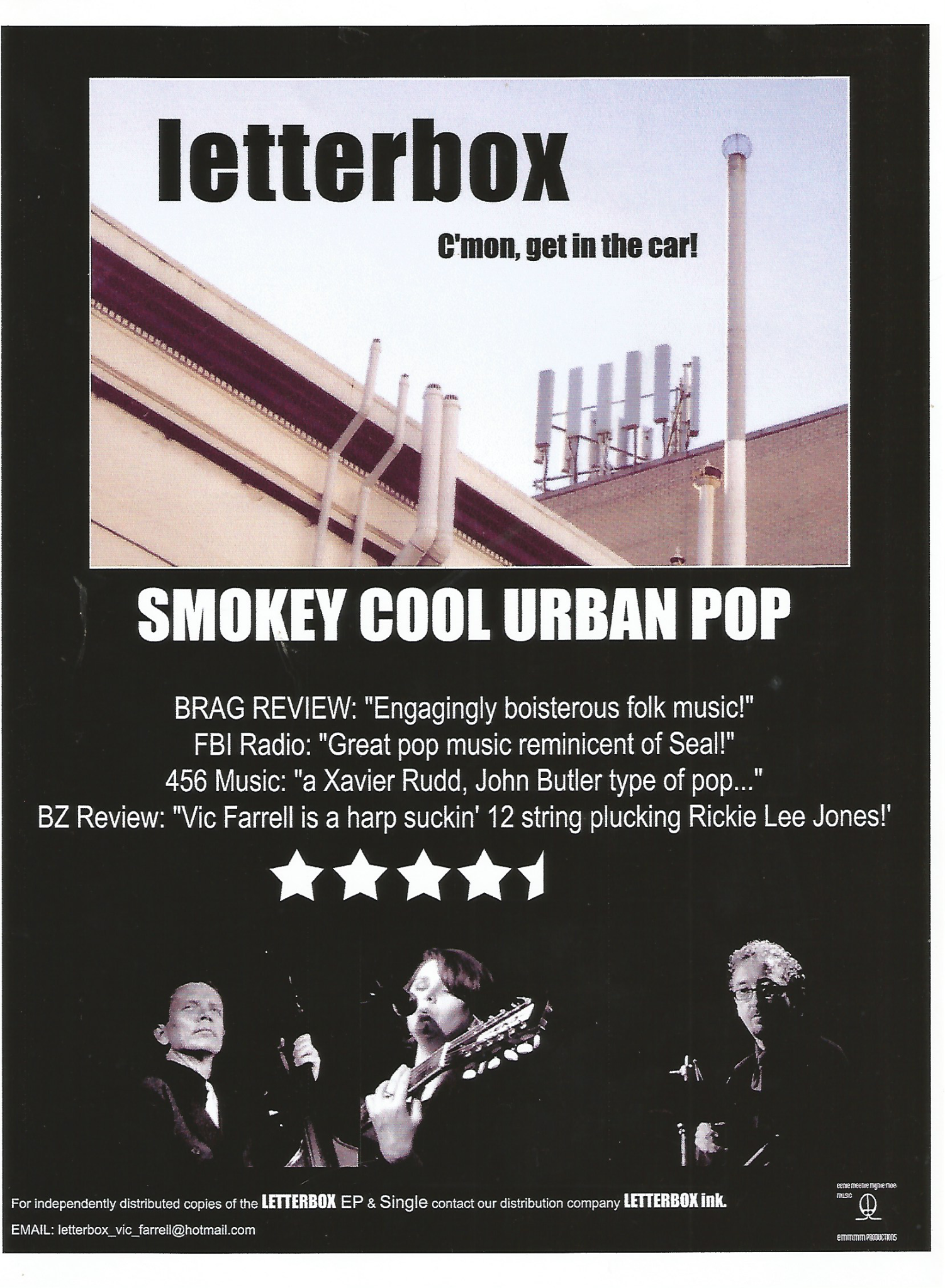 Original Letterbox promotional poster: C'mon, get in the car! Smokey Cool Urban Pop, with review quotes and band photographs